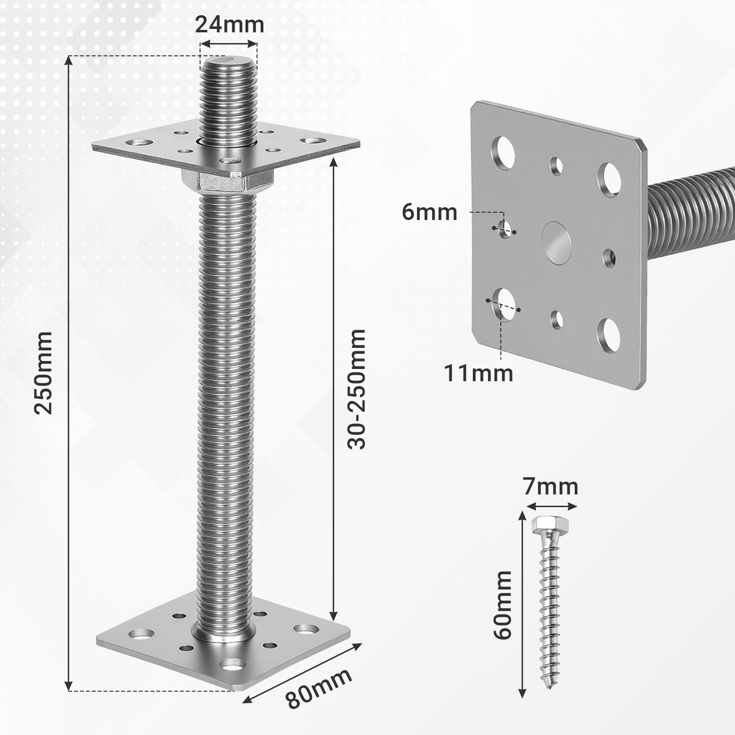 Jopassy Höhenverstellbarer Pfostenträger Silber für Carport Pergola Zaun
