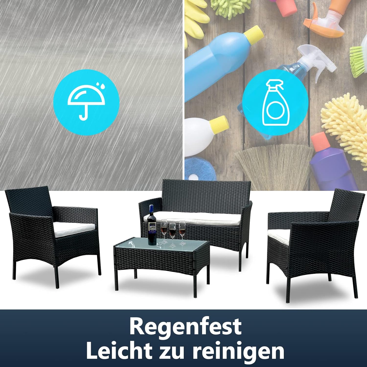 Jopassy Polyrattan Balkonmöbel Set mit Sitzkissen, Lounge-Set für Balkon & Terrasse
