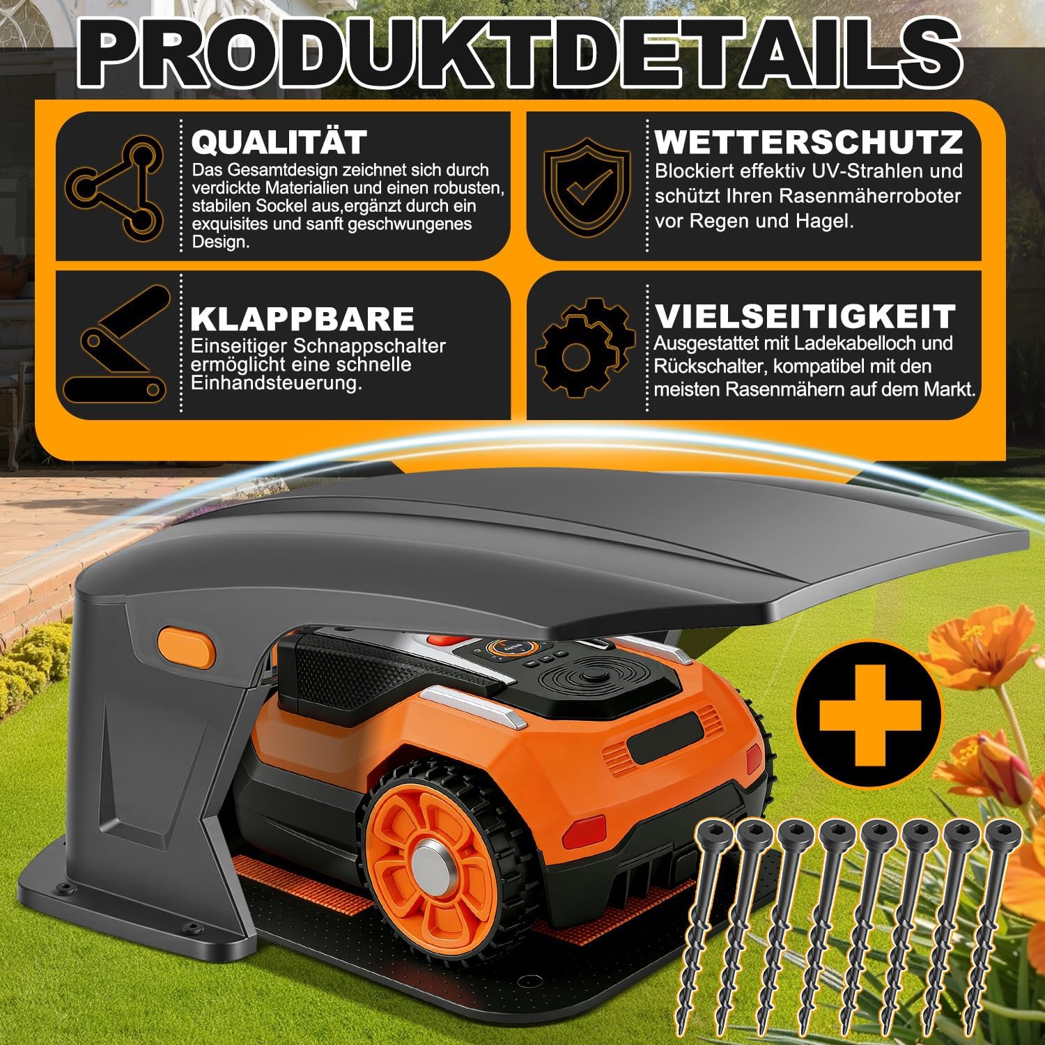Jopassy Hochklappbare Mähroboter Garage 70,5 × 57 × 33 cm für Ladestation