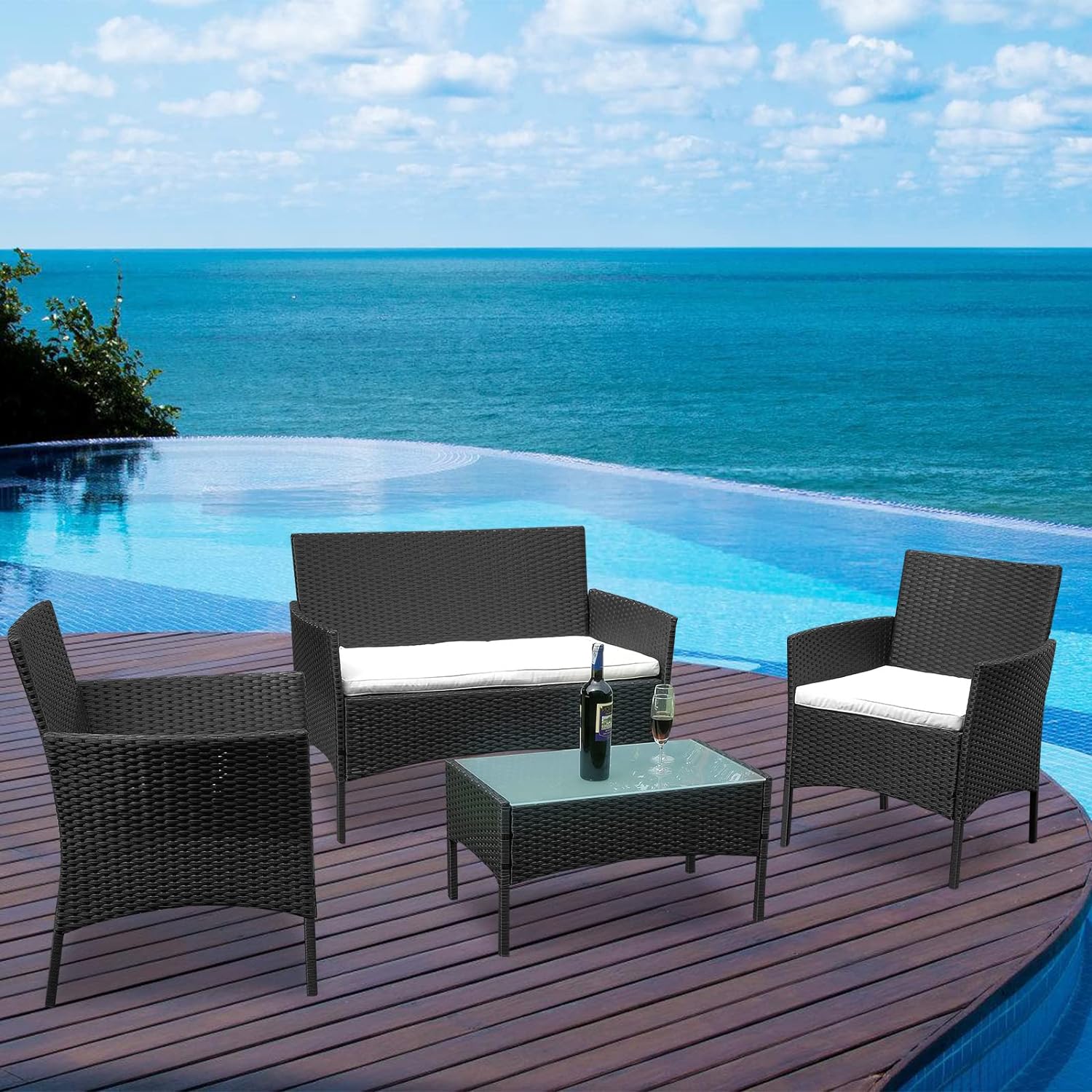 Jopassy Polyrattan Balkonmöbel Set mit Sitzkissen, Lounge-Set für Balkon & Terrasse
