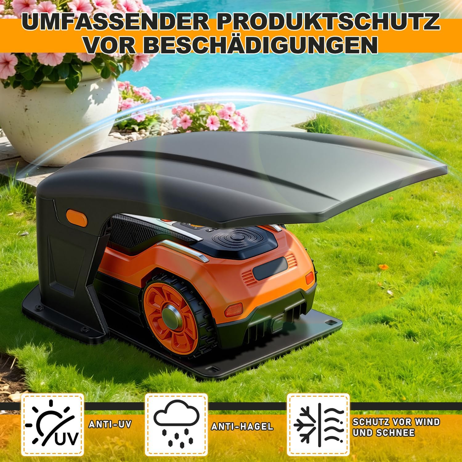 Jopassy Hochklappbare Mähroboter Garage 70,5 × 57 × 33 cm für Ladestation