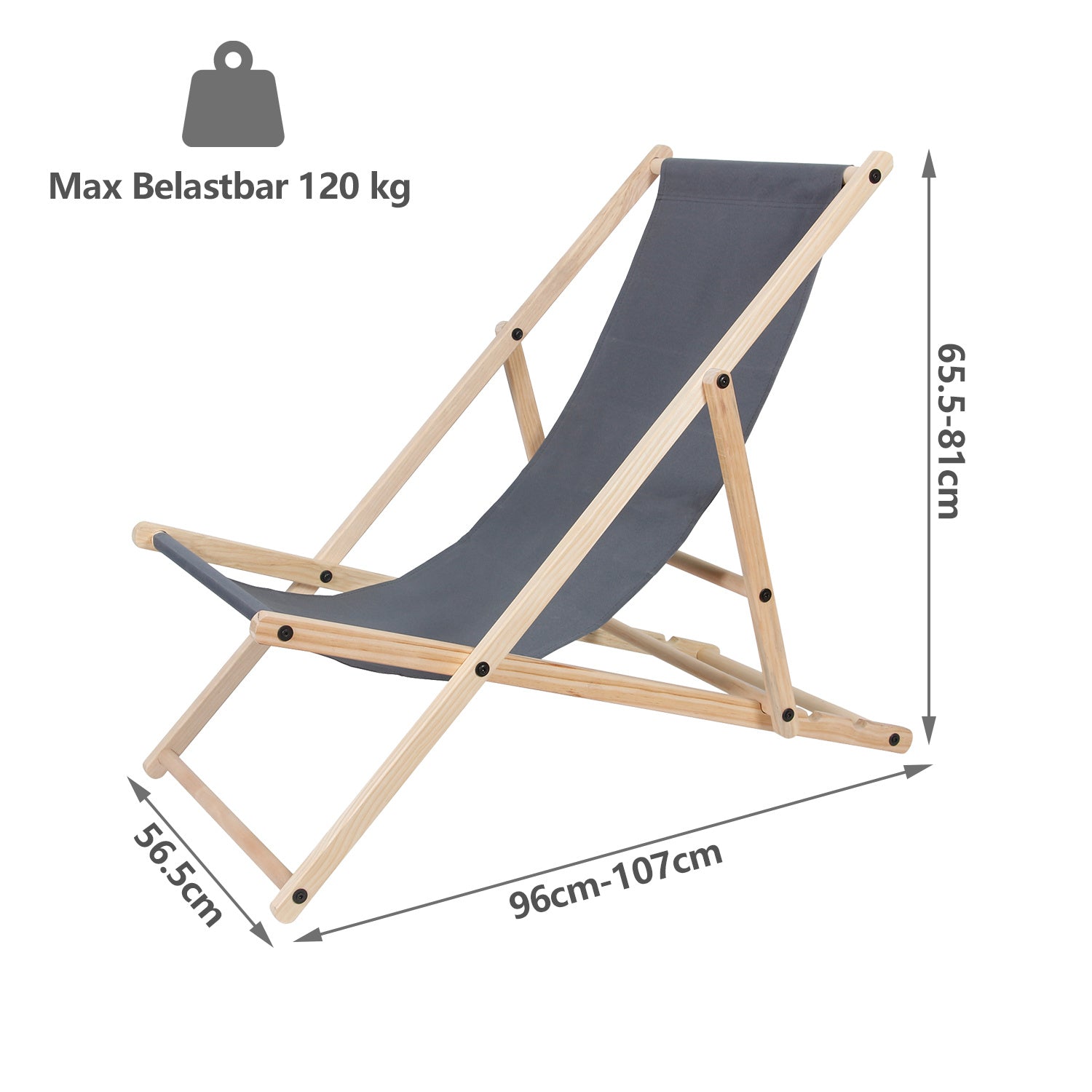 Jopassy Klappbarer Liegestuhl aus Holz bis 120 kg für Garten Strand und Camping