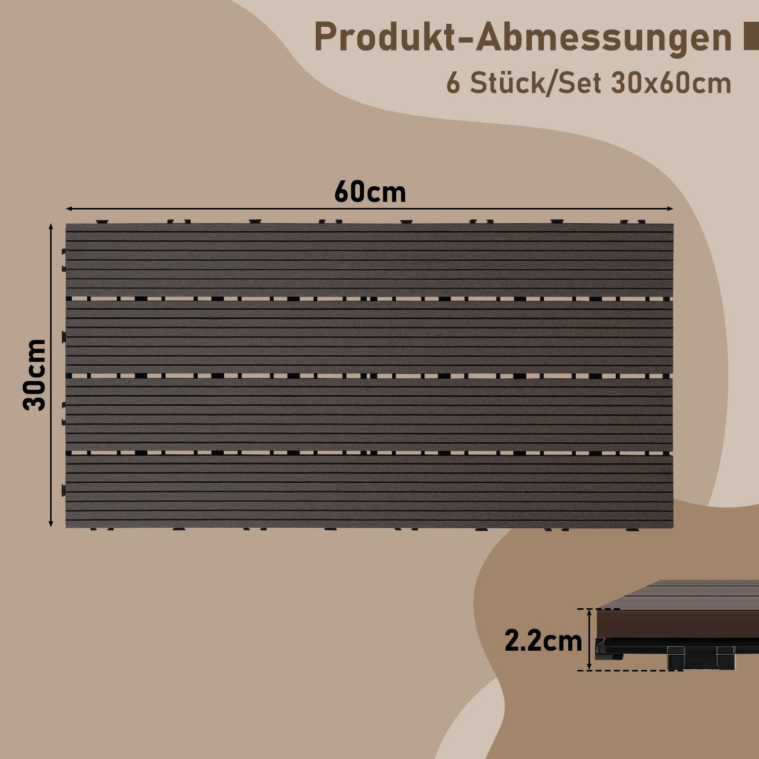 Jopassy WPC Terrassenfliesen 30x60 cm, Klickfliesen für Balkon & Garten, 1–5 m²