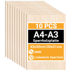 Jopassy Sperrholzplatten Lindenholz A3/A4 10 Stück