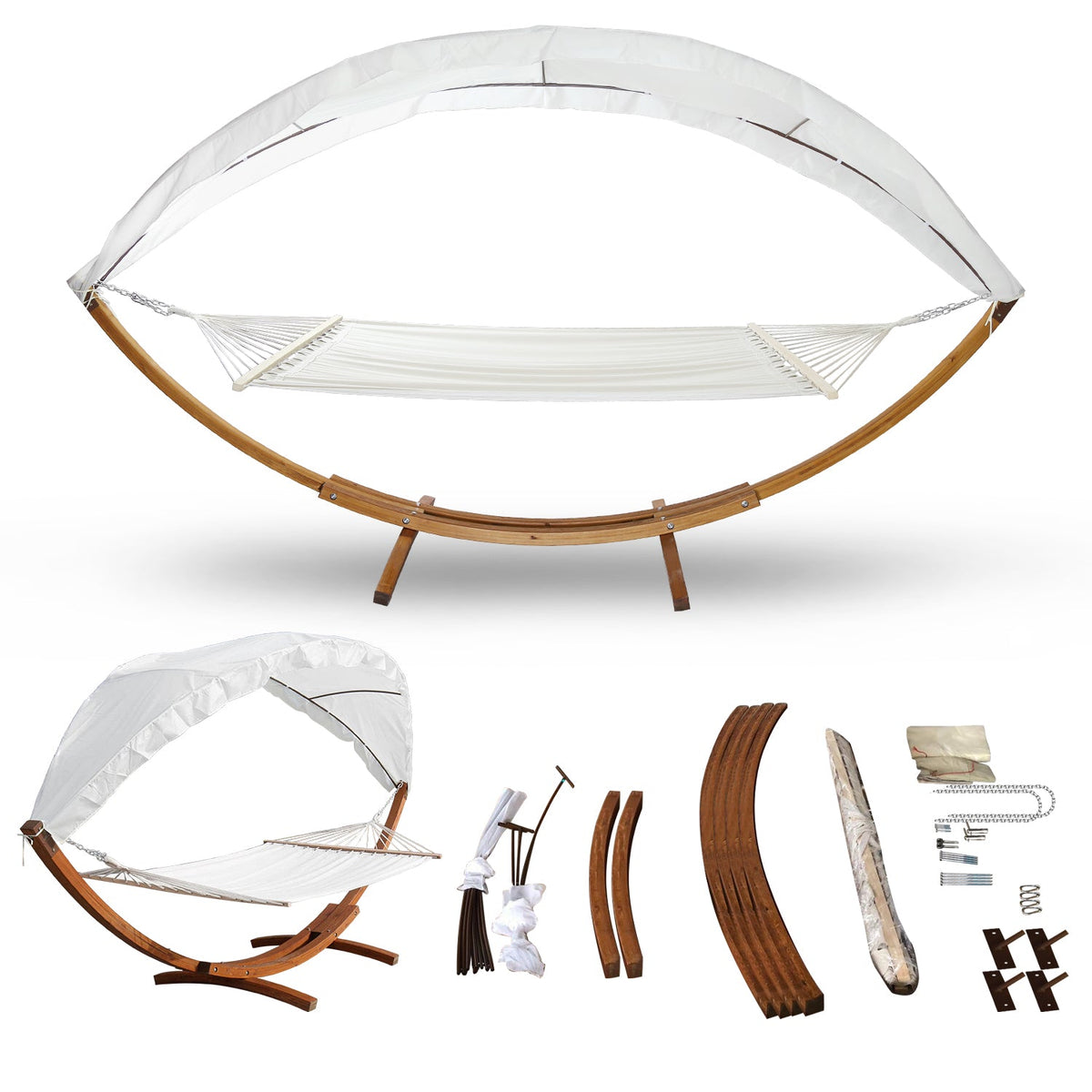 Jopassy Hängematten mit Gestell Outdoor Holz Hängematte mit Dach Hängemattengestell 200×150cm, Hängesessel 2 Personen Belastbarkeit 200kg