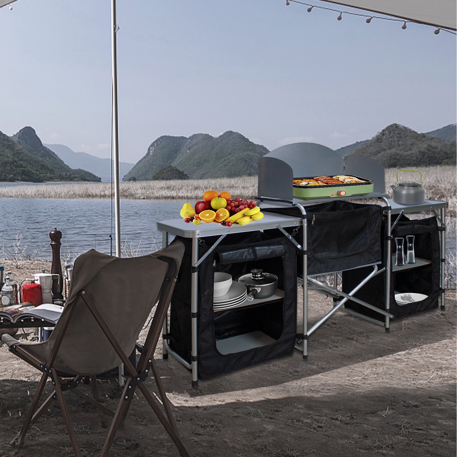 Jopassy Klappbarer Campingschrank mit Arbeitsflächen