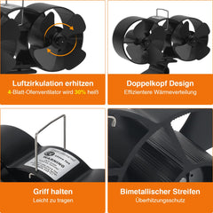 Jopassy Kaminventilator mit 8 Flügeln hitzebetrieben inkl. Magnet-Thermometer für Kaminofen