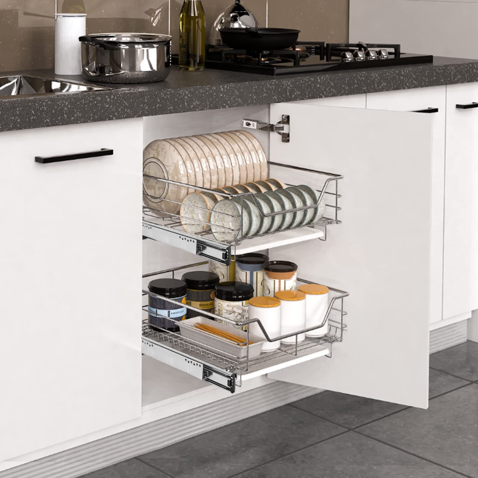Jopassy Küchenschrank Auszug Korbauszug 30/40 50/60cm Teleskopschublade für Spülschrank