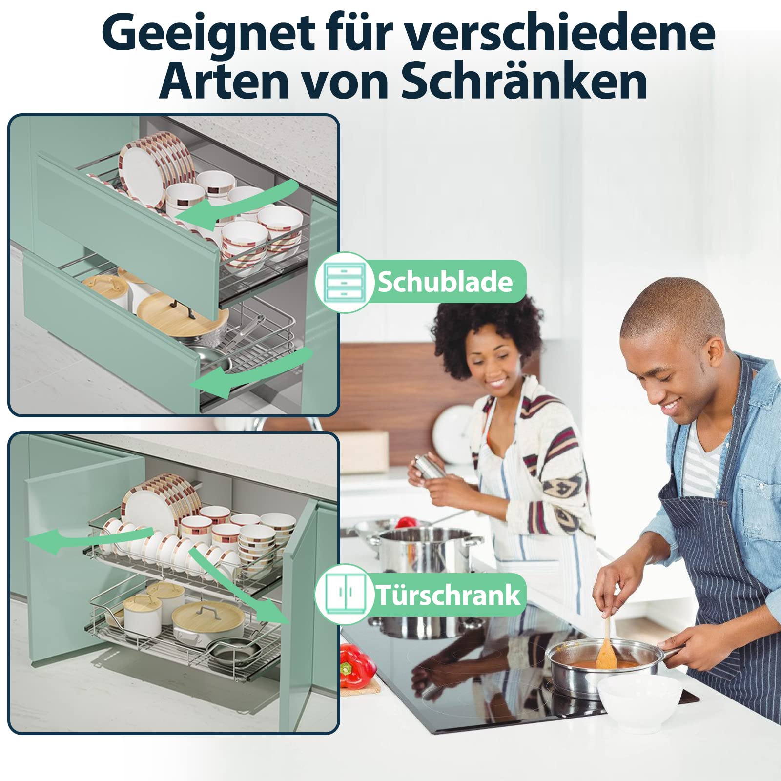 Jopassy Küchenschrank Auszug Korbauszug 30/40 50/60cm Teleskopschublade für Spülschrank