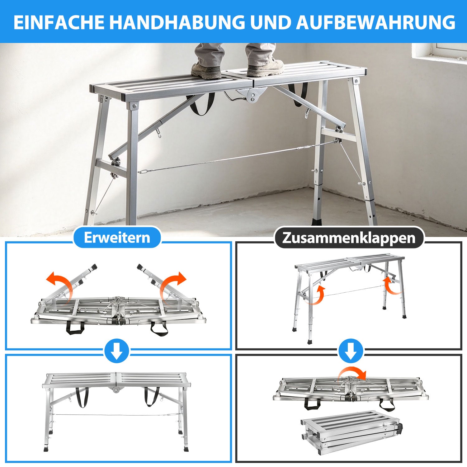 Jopassy Arbeitsplattform 120 × 29 cm Klappbar 3-fach Höhenverstellbar 56–80 cm bis 150 kg
