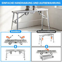Jopassy Arbeitsplattform 120 × 29 cm Klappbar 3-fach Höhenverstellbar 56–80 cm bis 150 kg