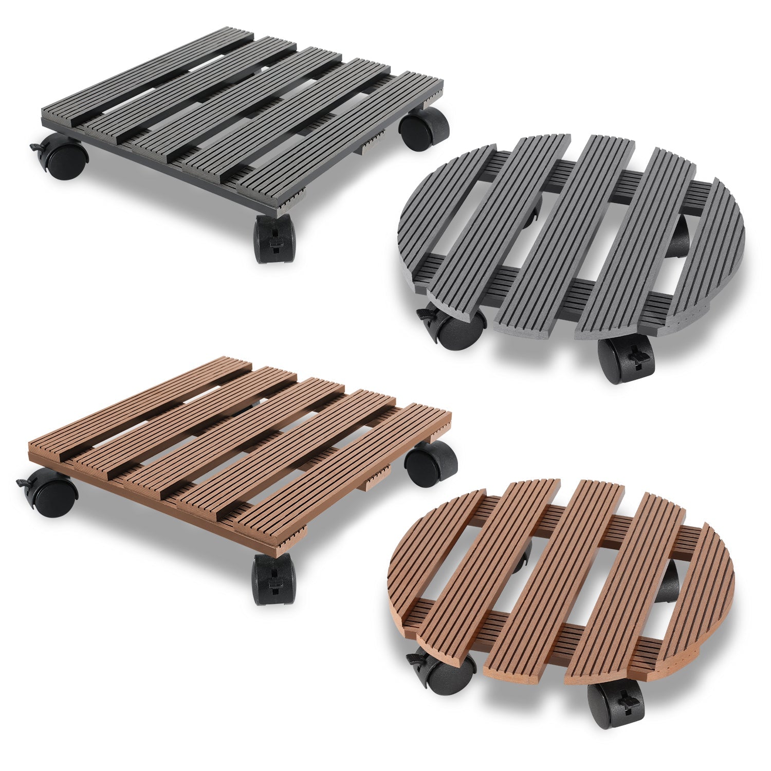 Jopassy WPC Pflanzenroller mit Rollen, eckig 30 x 30 cm / rund Ø 30 cm