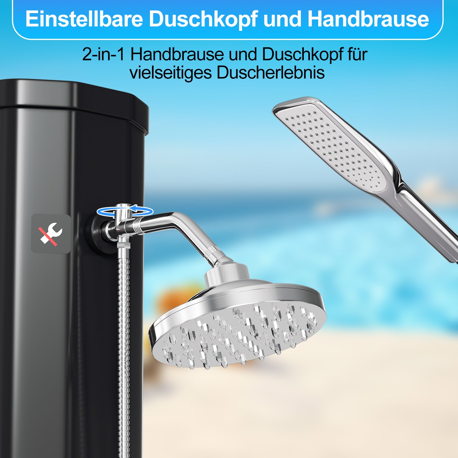 Jopassy Solardusche 20–60L mit Schutzhaube Regenduschkopf und Handbrause