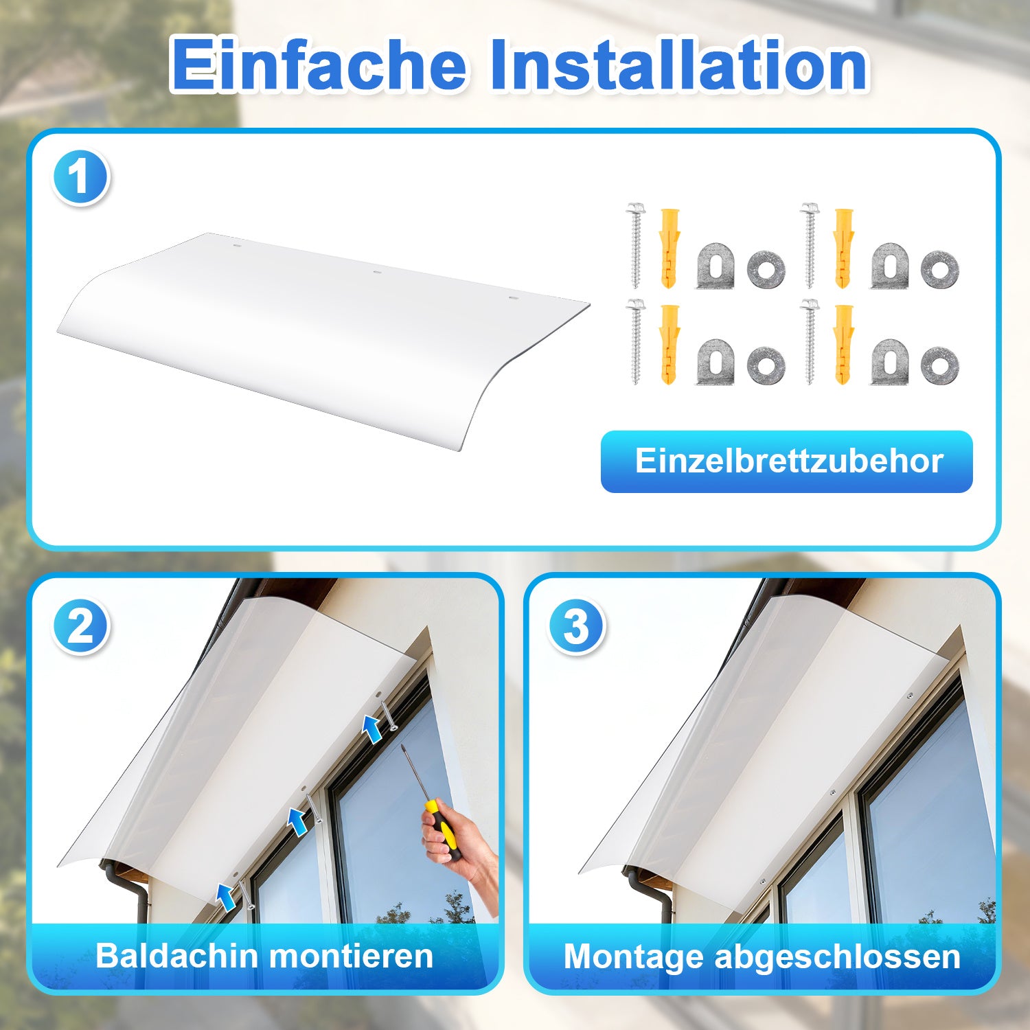 Jopassy Transparentes Vordach 40 x 80 cm für Außenbereich