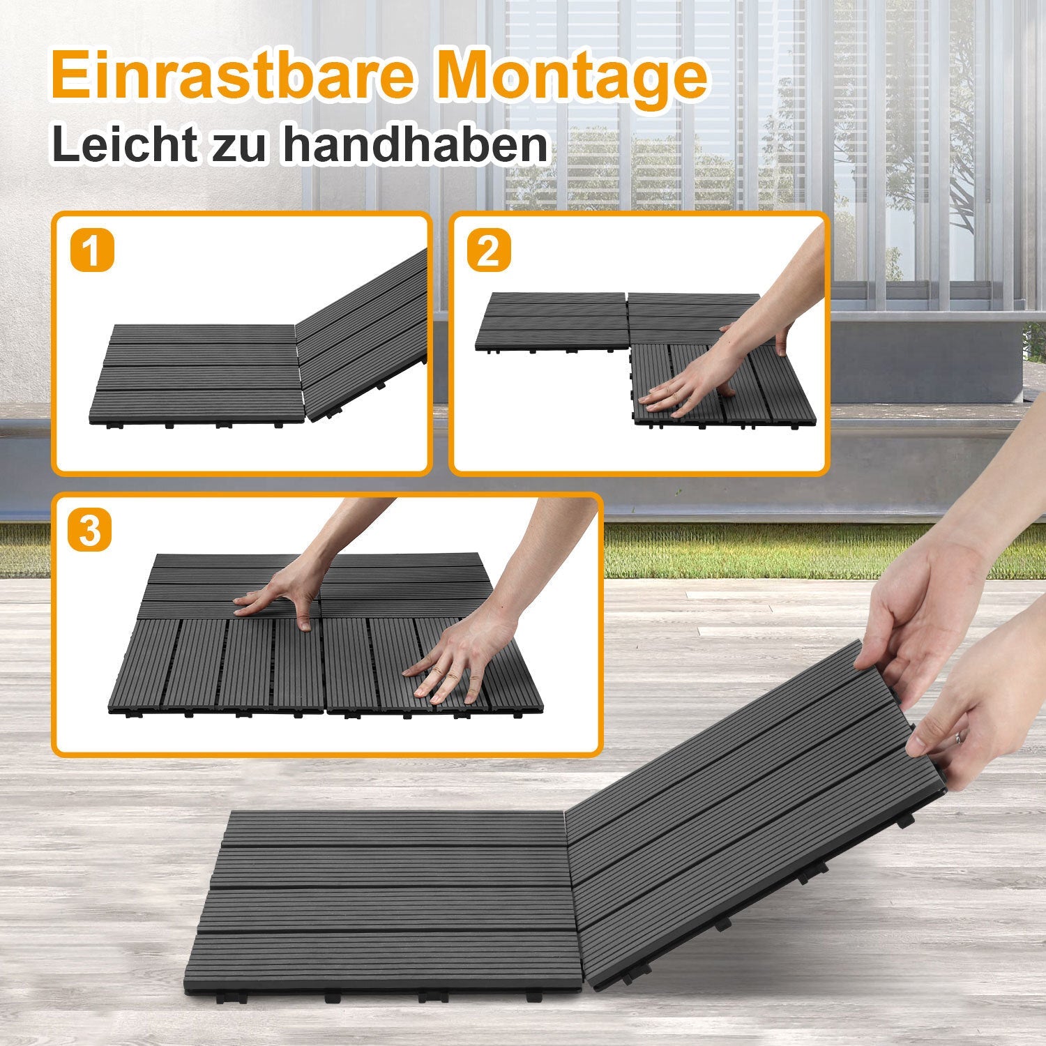 Jopassy WPC Terrassenfliesen 30x30 cm, Klickfliesen für Garten