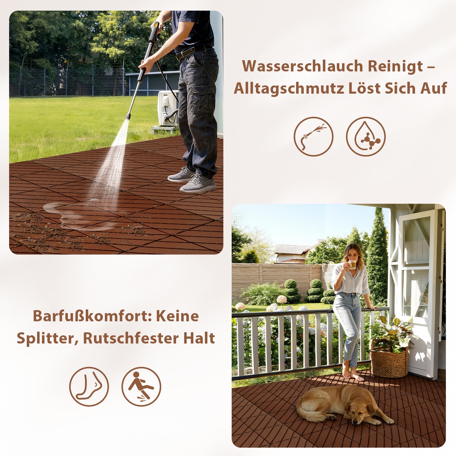 Jopassy PP Klickfliesen 30 x 30 cm für Balkon und Terrasse