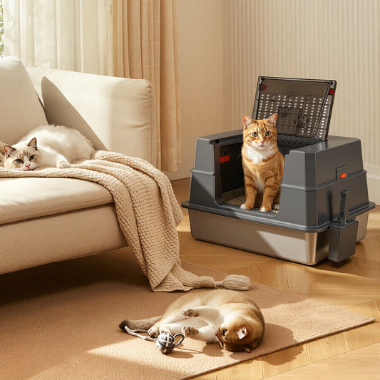 Jopassy XXXL Katzenklo aus Edelstahl mit Deckel 70 × 50 × 43 cm für große Katzen