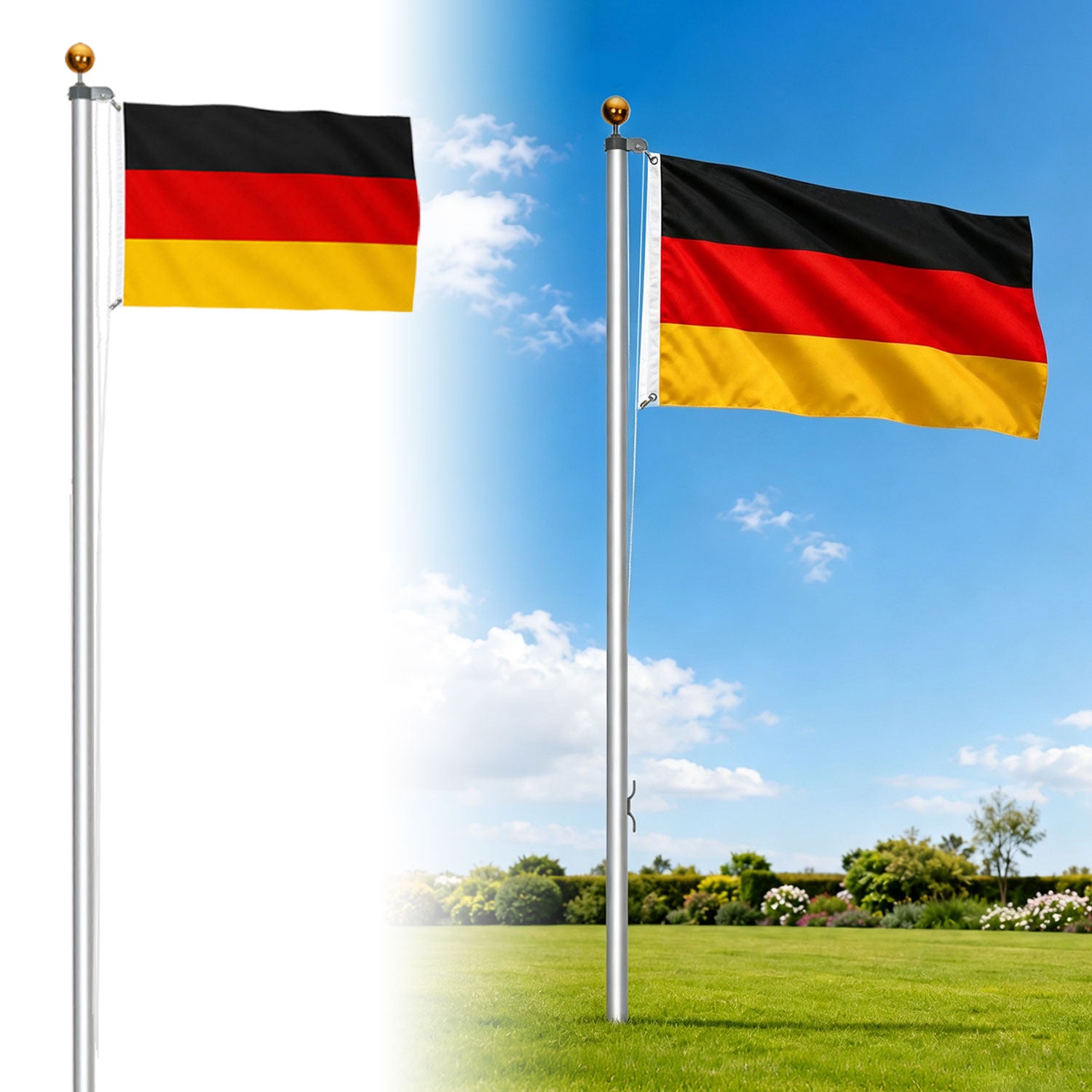 Jopassy Fahnenmast 6,5 m aus Aluminium mit Seilzug und Deutschlandflagge