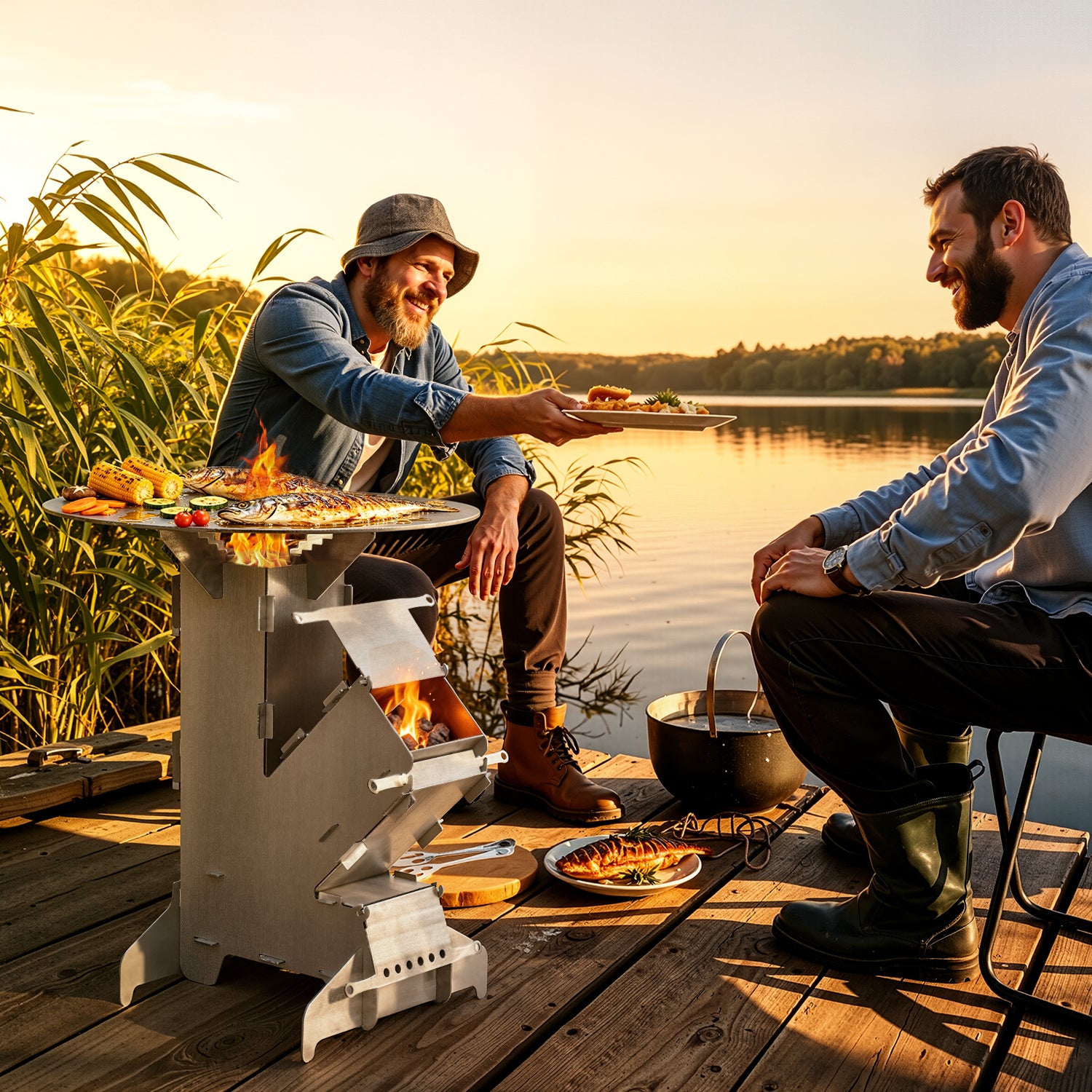 Jopassy Raketenofen 34x57 cm mit Grillplatte Outdoor BBQ