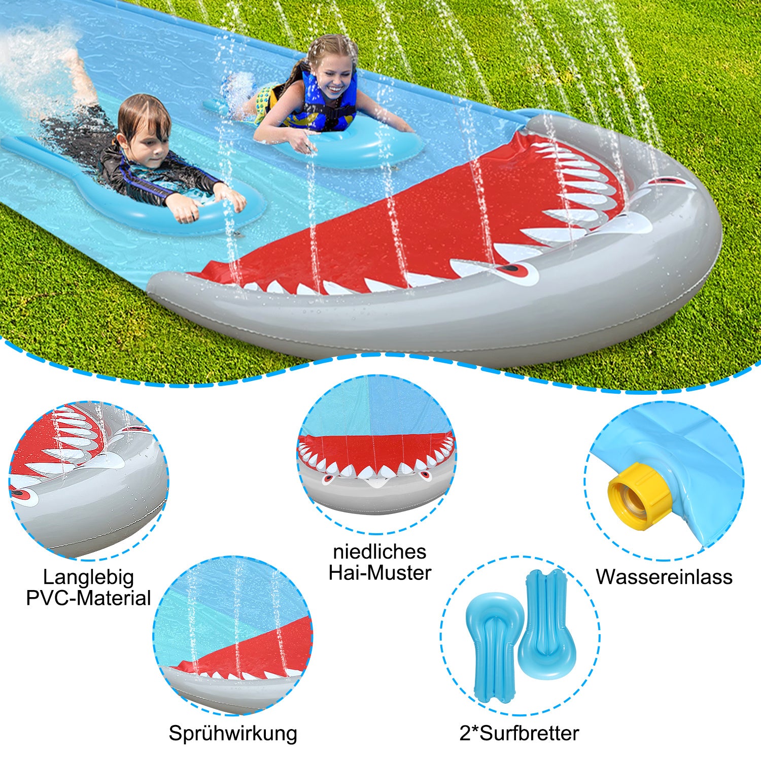 Jopassy Doppel-Wasserrutsche für den Garten ( mit 2 Bodyboard)