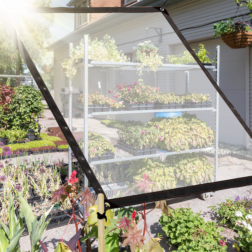 Jopassy Wasserdichte transparente Abdeckplane mit Ösen & Seil – Wetterfeste Gartenplane für Terrasse, Balkon, Gewächshaus, Möbel & Pflanzen