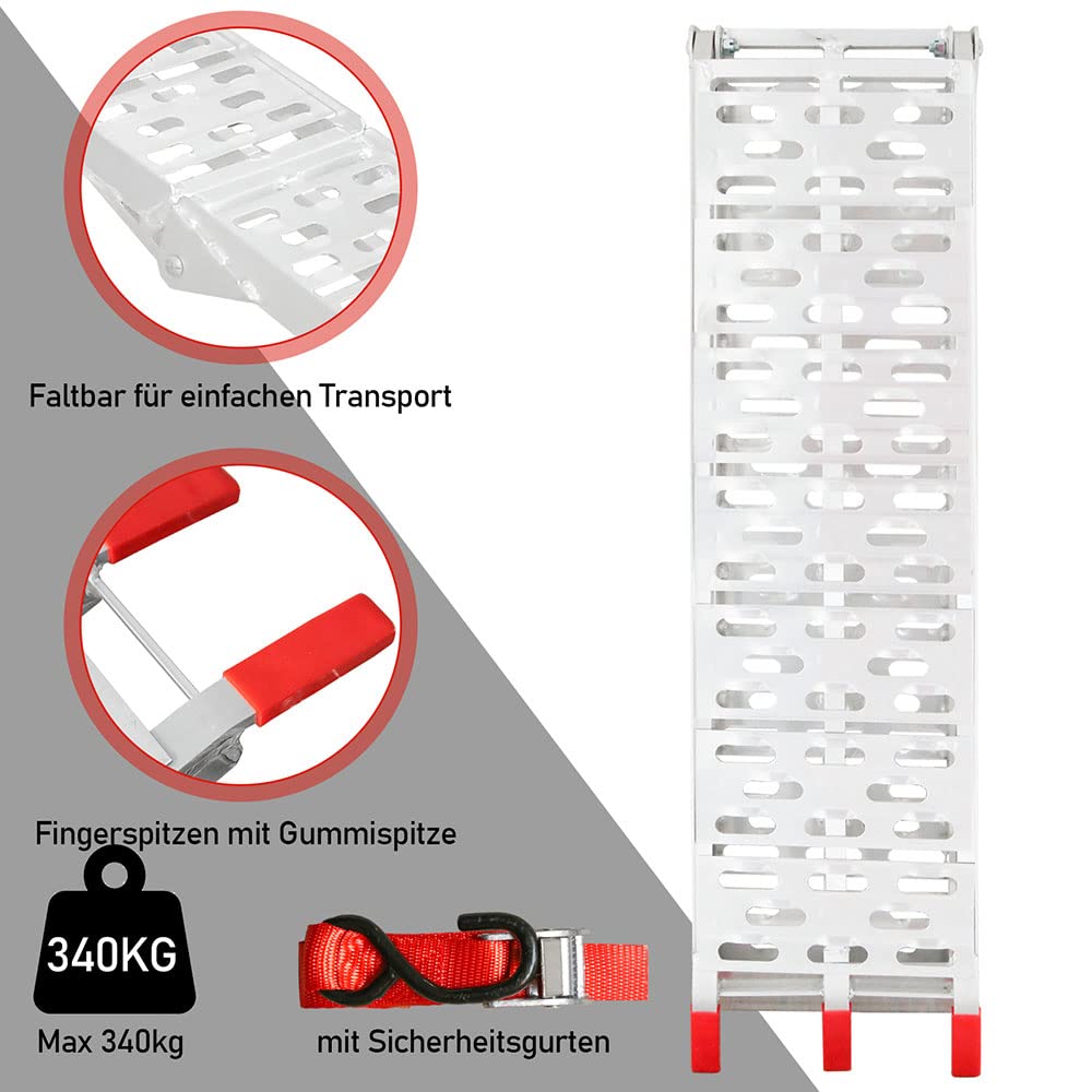 Jopassy Klappbare Aluminium Auffahrrampe 226 cm 340 kg pro Rampe für Motorrad und Anhänger