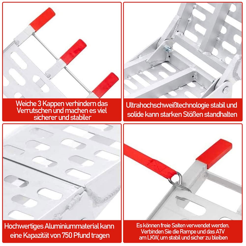 Jopassy Klappbare Aluminium Auffahrrampe 226 cm 340 kg pro Rampe für Motorrad und Anhänger