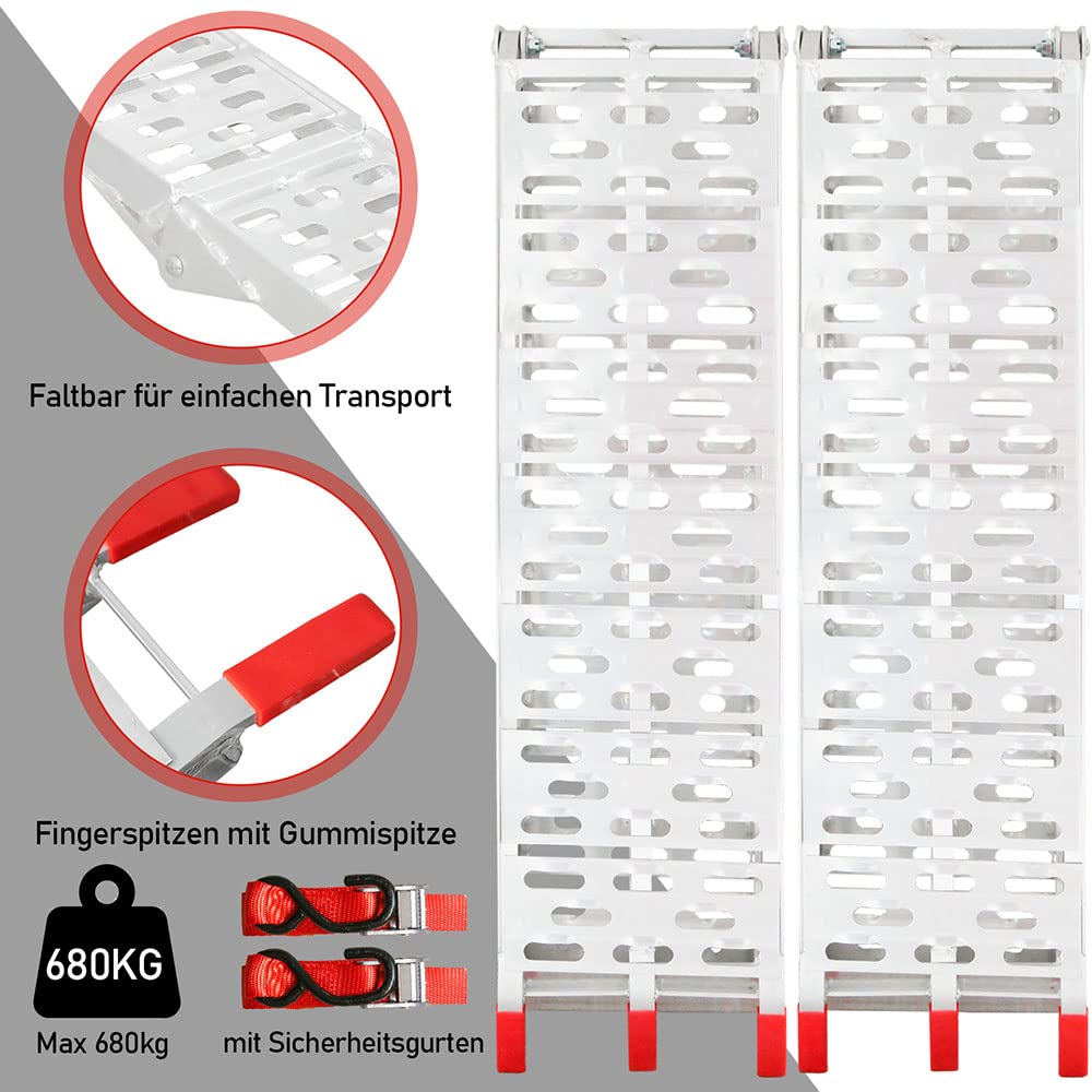 Jopassy Klappbare Aluminium Auffahrrampe 226 cm 340 kg pro Rampe für Motorrad und Anhänger