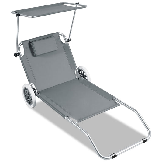 Jopassy 2-in-1 Aluminium Sonnenliege mit Rollen, Liegestuhl 5-Fach Verstellbarer Rückenlehne