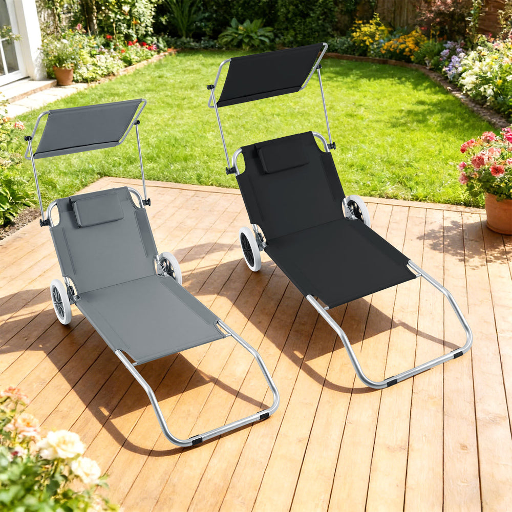 Jopassy 2-in-1 Aluminium Sonnenliege mit Rollen, Liegestuhl 5-Fach Verstellbarer Rückenlehne