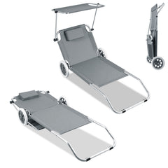 Jopassy 2-in-1 Aluminium Sonnenliege mit Rollen, Liegestuhl 5-Fach Verstellbarer Rückenlehne