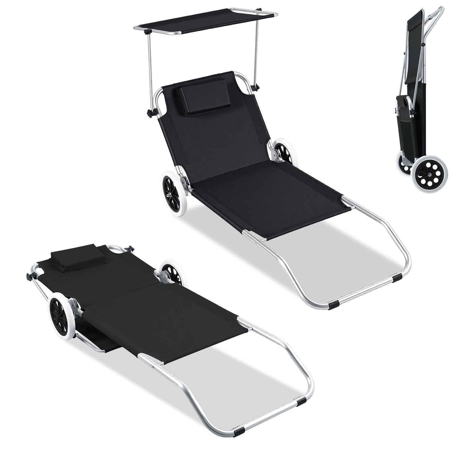 Jopassy 2-in-1 Aluminium Sonnenliege mit Rollen, Liegestuhl 5-Fach Verstellbarer Rückenlehne