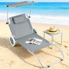 Jopassy 2-in-1 Aluminium Sonnenliege mit Rollen, Liegestuhl 5-Fach Verstellbarer Rückenlehne