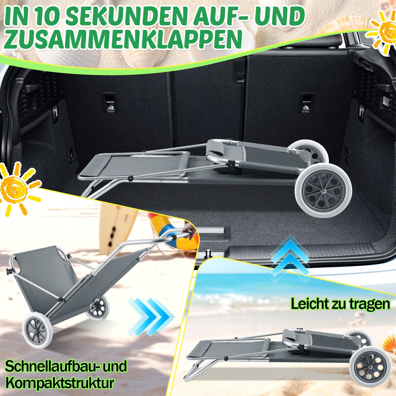 Jopassy 2-in-1 Aluminium Sonnenliege mit Rollen, Liegestuhl 5-Fach Verstellbarer Rückenlehne
