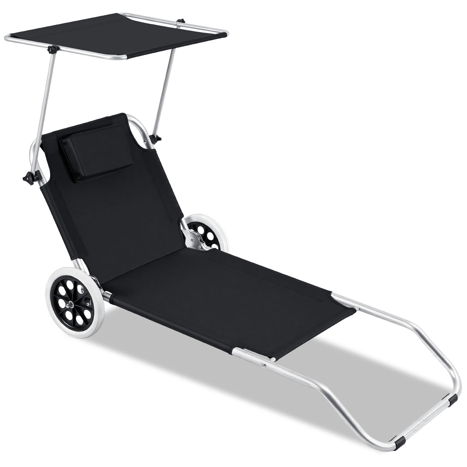 Jopassy 2-in-1 Aluminium Sonnenliege mit Rollen, Liegestuhl 5-Fach Verstellbarer Rückenlehne