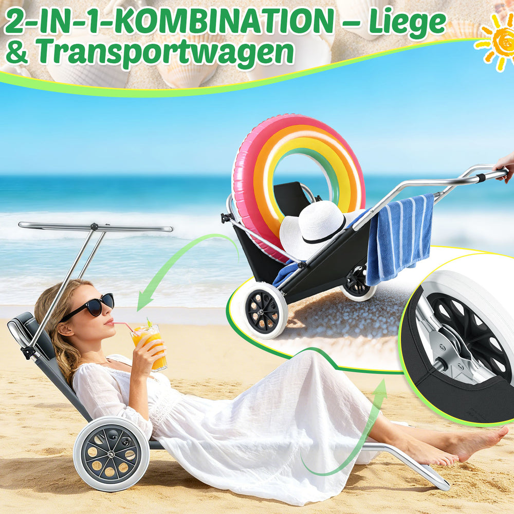 Jopassy 2-in-1 Aluminium Sonnenliege mit Rollen, Liegestuhl 5-Fach Verstellbarer Rückenlehne