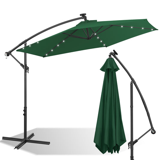 Jopassy Sonnenschirm 300/350 cm, Ampelschirm mit LED Solar, Kurbelschirm Sonnenschutz