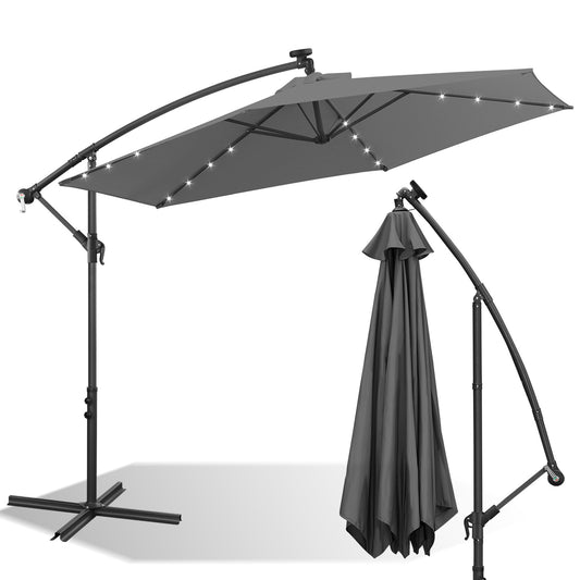 Jopassy Sonnenschirm 300/350 cm, Ampelschirm mit LED Solar, Kurbelschirm Sonnenschutz