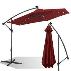 Jopassy Sonnenschirm 300/350 cm, Ampelschirm mit LED Solar, Kurbelschirm Sonnenschutz