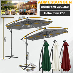 Jopassy Sonnenschirm 300/350 cm, Ampelschirm mit LED Solar, Kurbelschirm Sonnenschutz