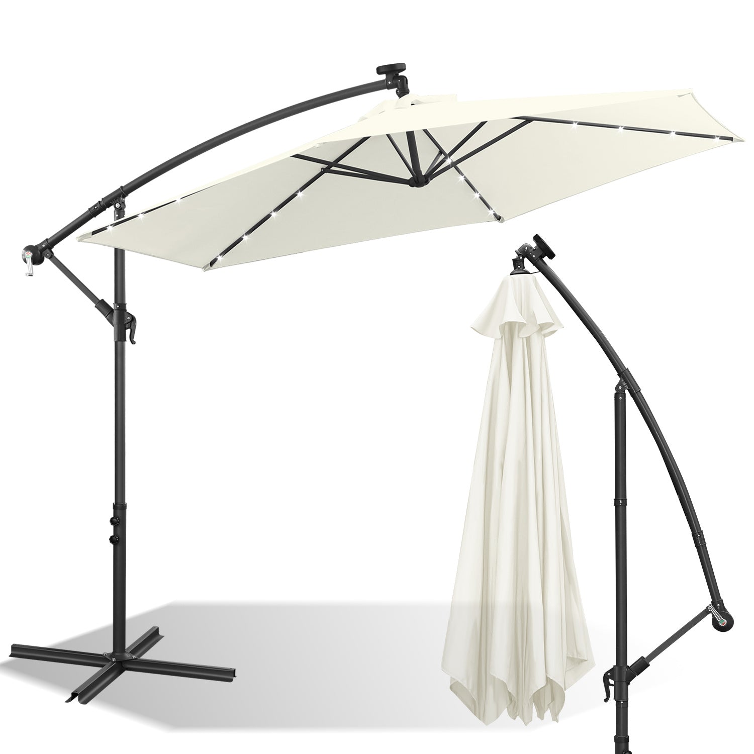 Jopassy Sonnenschirm 300/350 cm, Ampelschirm mit LED Solar, Kurbelschirm Sonnenschutz