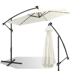 Jopassy Sonnenschirm 300/350 cm, Ampelschirm mit LED Solar, Kurbelschirm Sonnenschutz