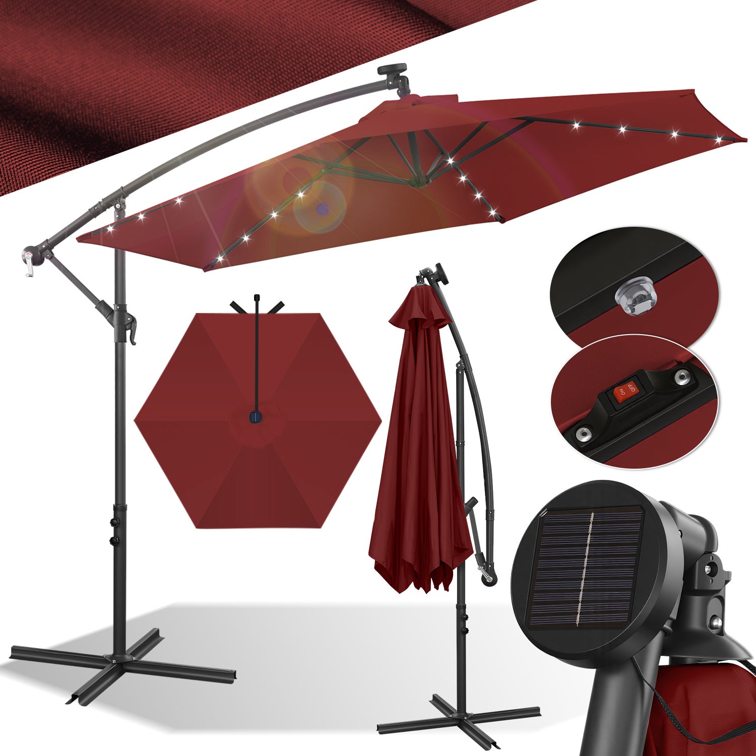 Jopassy Sonnenschirm 300/350 cm, Ampelschirm mit LED Solar, Kurbelschirm Sonnenschutz