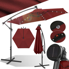 Jopassy Sonnenschirm 300/350 cm, Ampelschirm mit LED Solar, Kurbelschirm Sonnenschutz