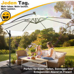Jopassy Sonnenschirm 300/350 cm, Ampelschirm mit LED Solar, Kurbelschirm Sonnenschutz