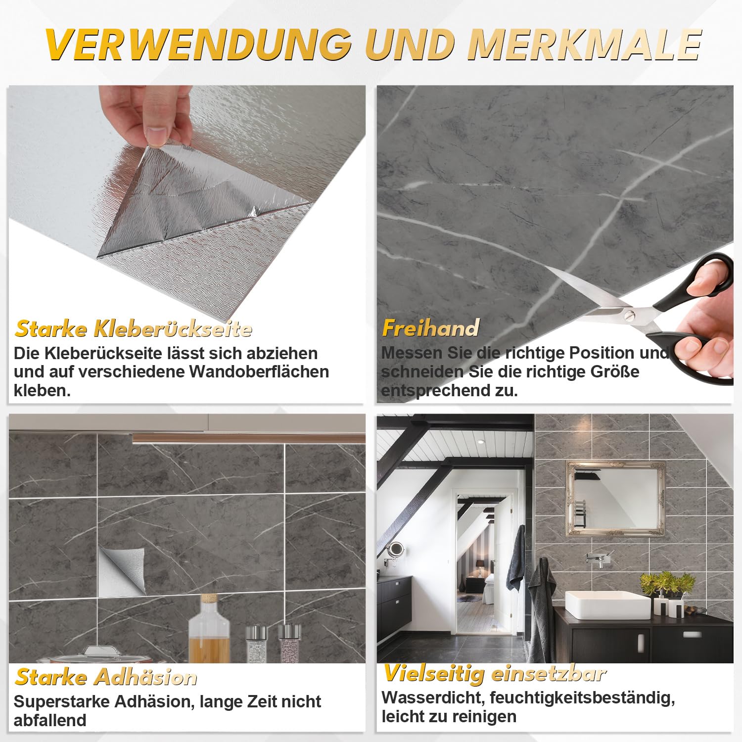 Jopassy Küchenrückwand 30 × 60 cm selbstklebend in Marmoroptik für Küche und Bad
