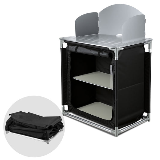 Jopassy Campingküche klappbar – faltbarer Campingschrank / Reiseküche mit Doppel-Schubladen, Windschutz, Aluminiumrahmen & Tragetasche für Camping, Balkon & Garten