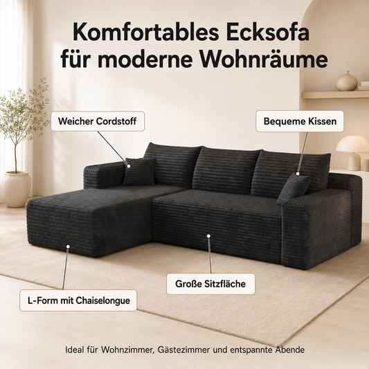 Jopassy Ecksofa mit Chaiselongue 241 x 151 x 58 cm, 2-Sitzer Sofa ohne Montage