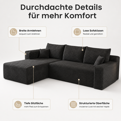 Jopassy Ecksofa mit Chaiselongue 241 x 151 x 58 cm, 2-Sitzer Sofa ohne Montage
