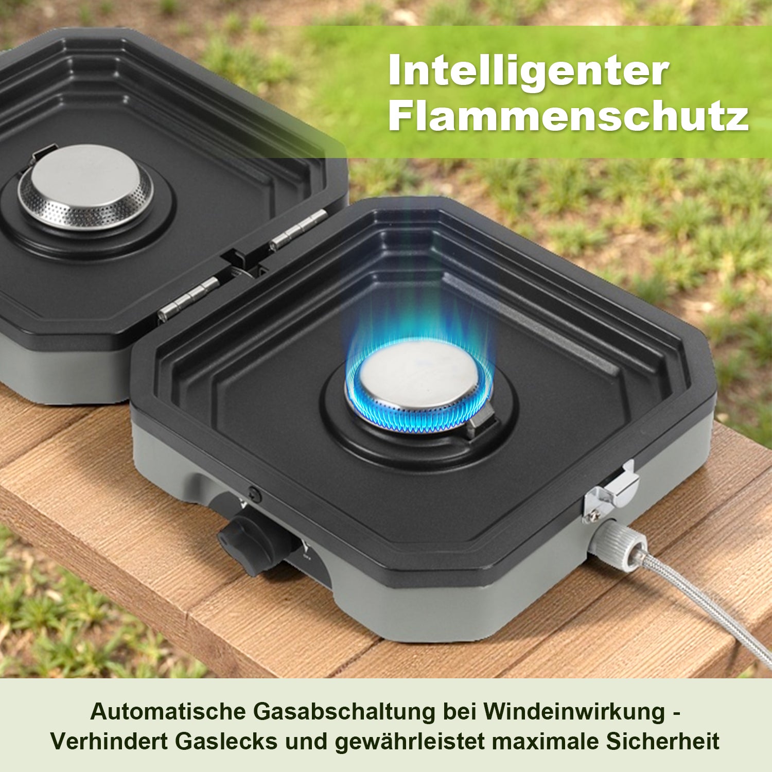 Jopassy Campingkocher 2 flammig mit Grillplatte und Gasschlauch